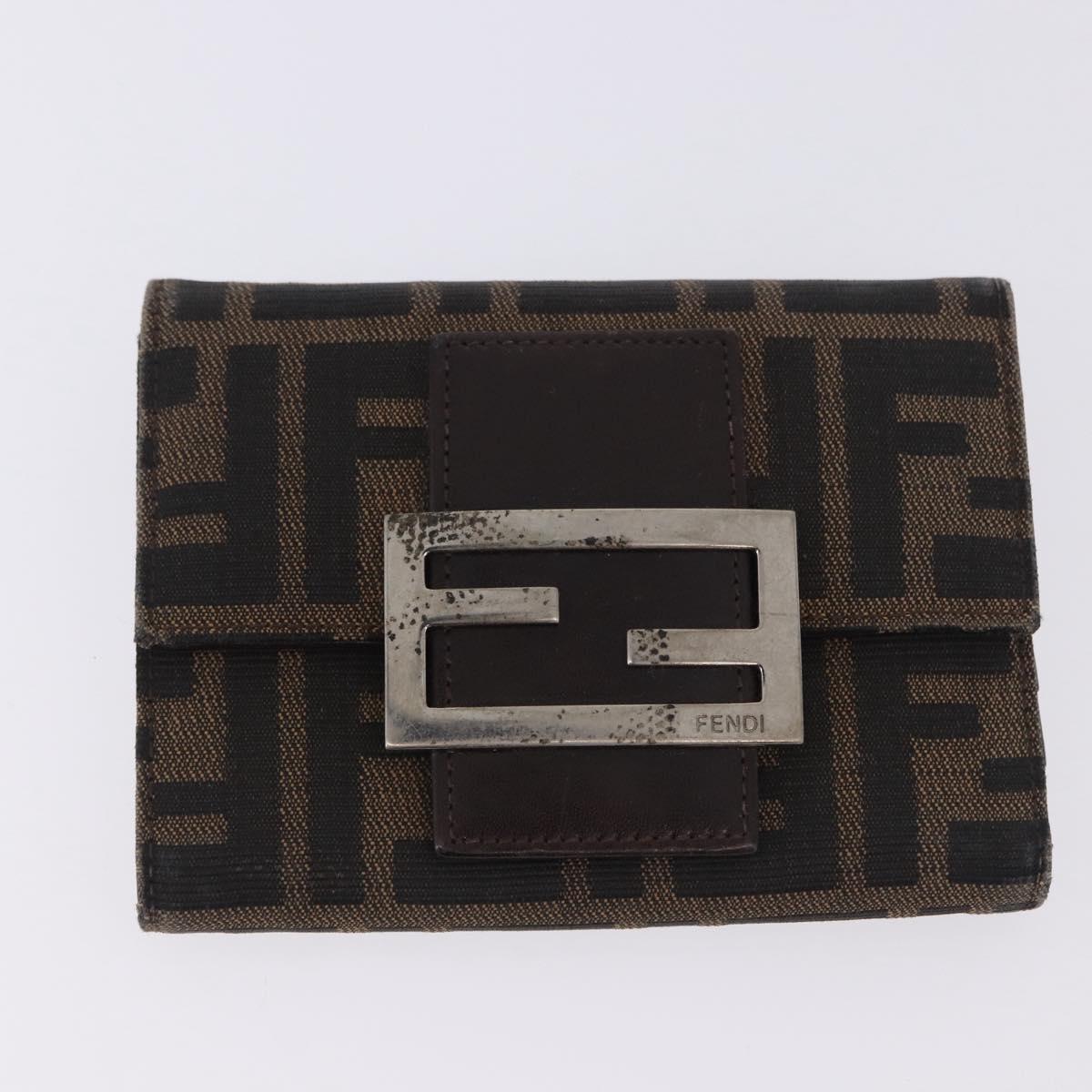 FENDI Zucca Canvas Wallet Nylon 2 Set Brown Black Auth 198577