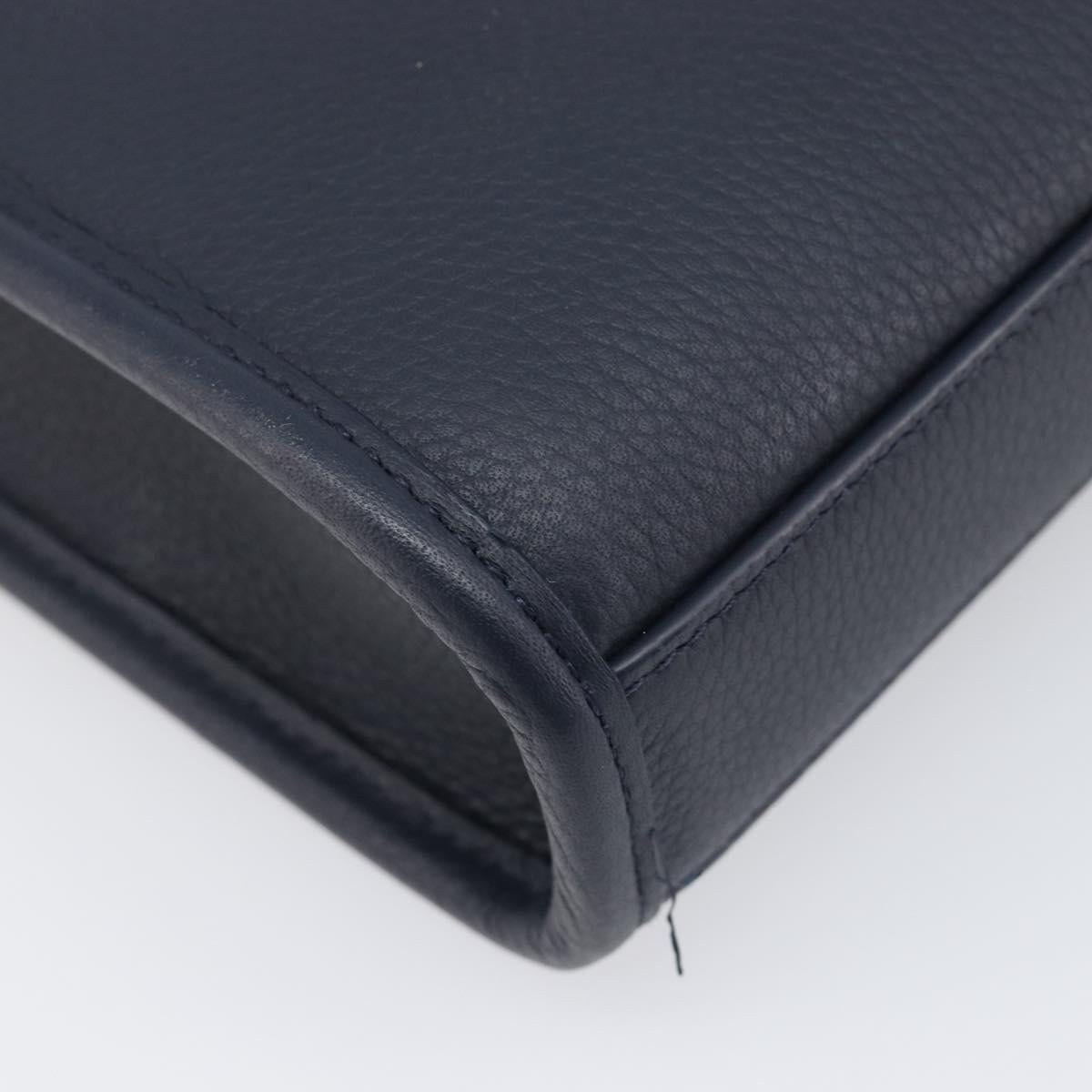 Christian Dior North South Hand Bag Leather 2way Navy Silver Auth 198600M