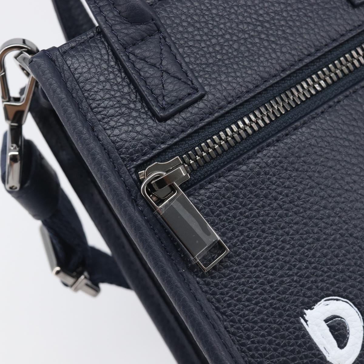 Christian Dior North South Hand Bag Leather 2way Navy Silver Auth 198600M