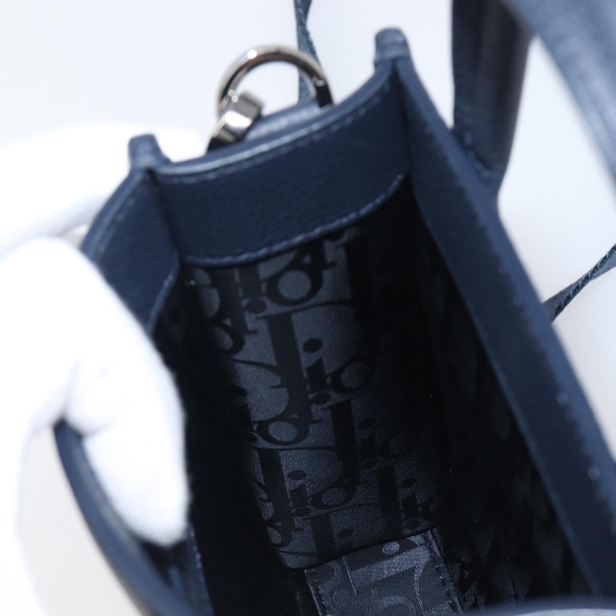 Christian Dior North South Hand Bag Leather 2way Navy Silver Auth 198600M