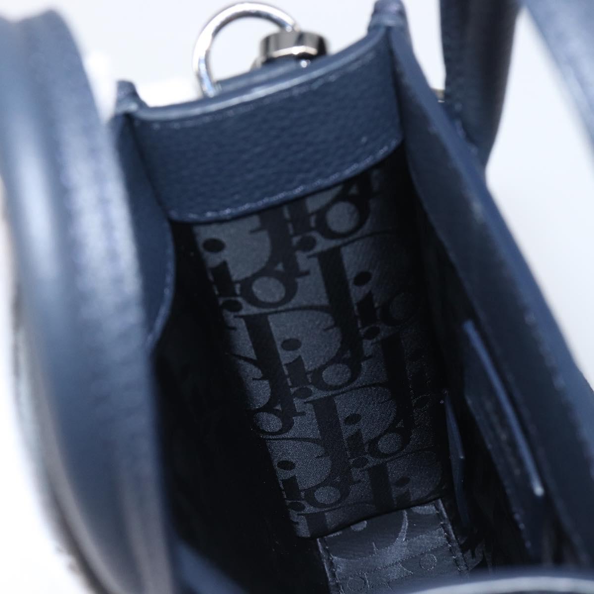 Christian Dior North South Hand Bag Leather 2way Navy Silver Auth 198600M