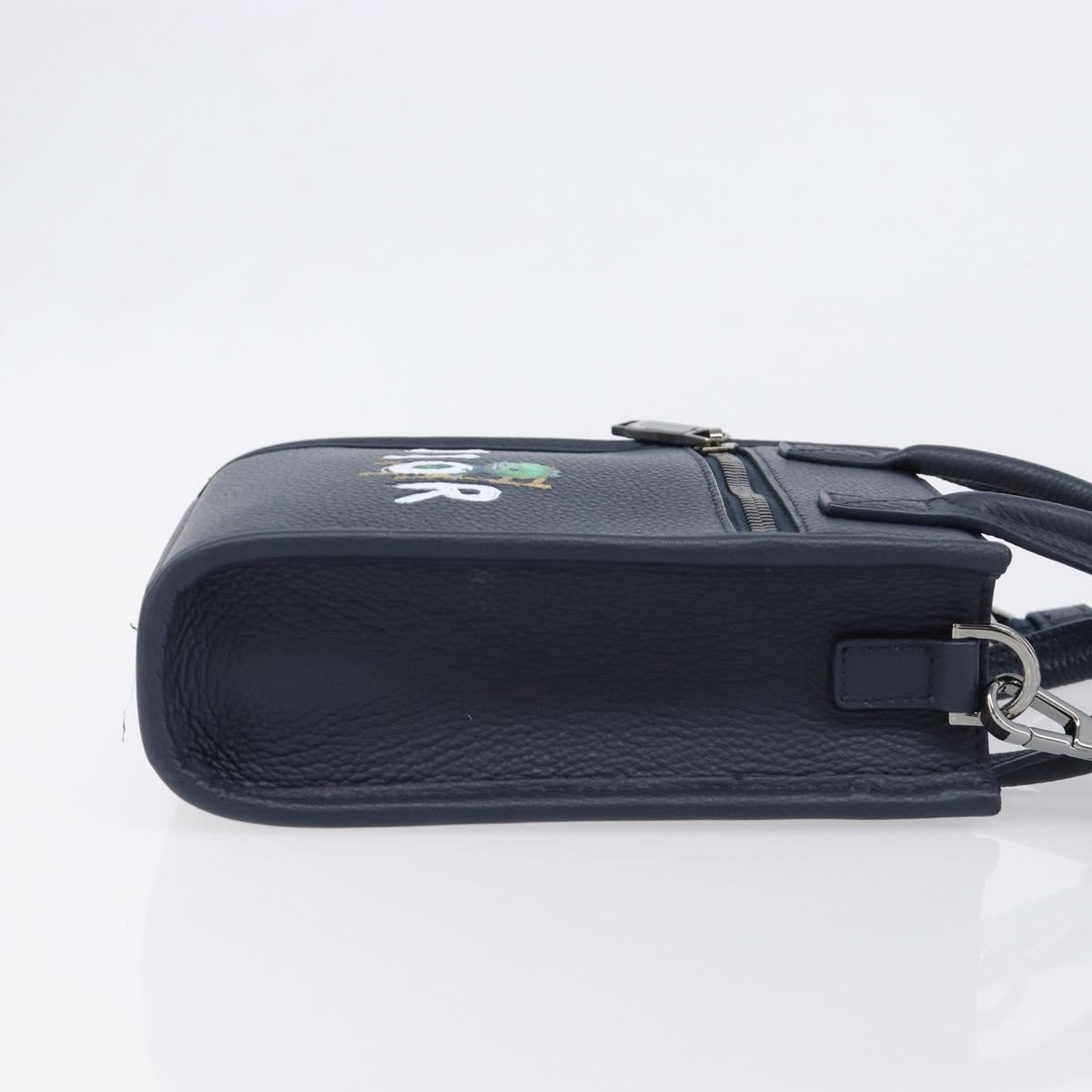 Christian Dior North South Hand Bag Leather 2way Navy Silver Auth 198600M