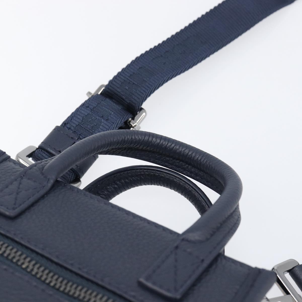 Christian Dior North South Hand Bag Leather 2way Navy Silver Auth 198600M