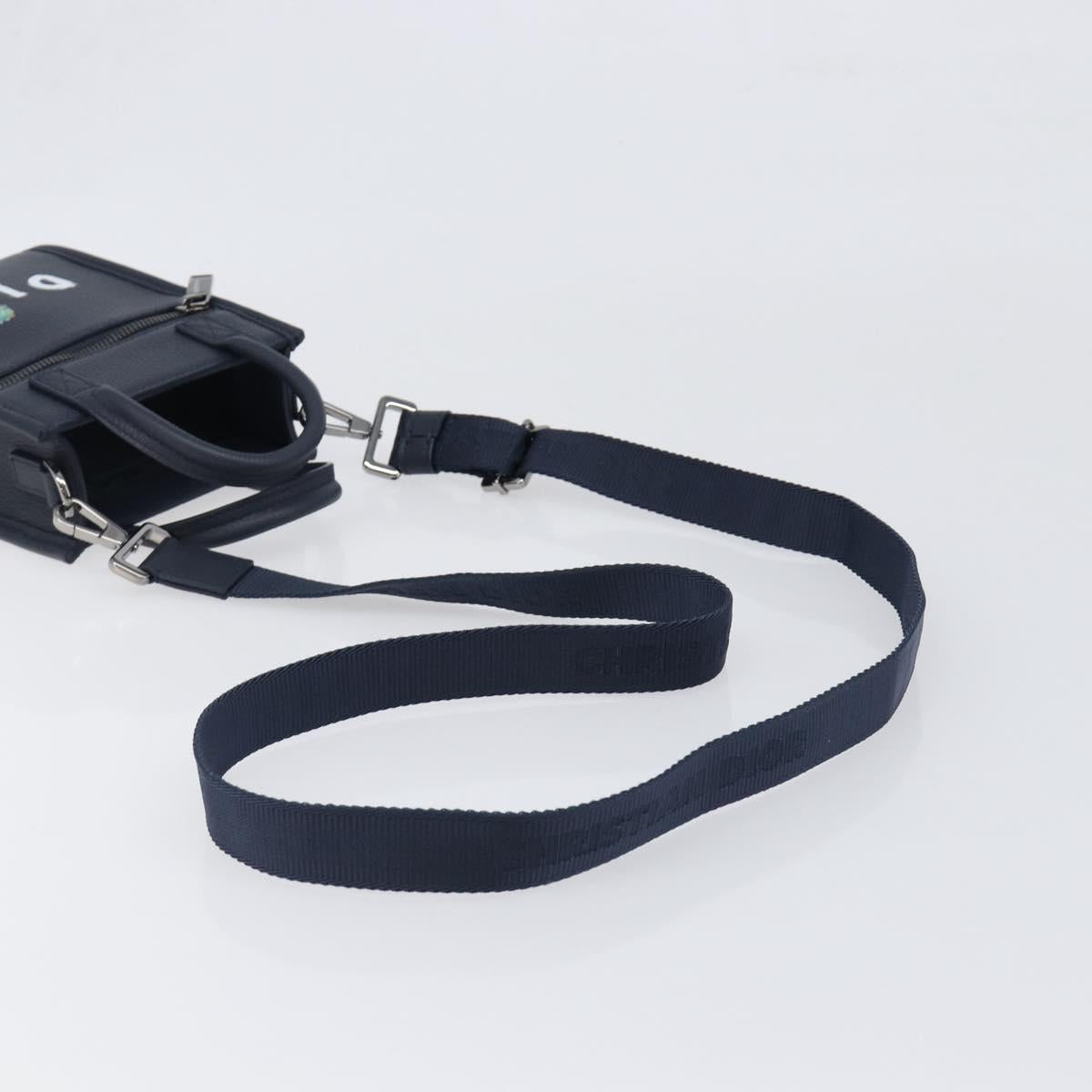 Christian Dior North South Hand Bag Leather 2way Navy Silver Auth 198600M