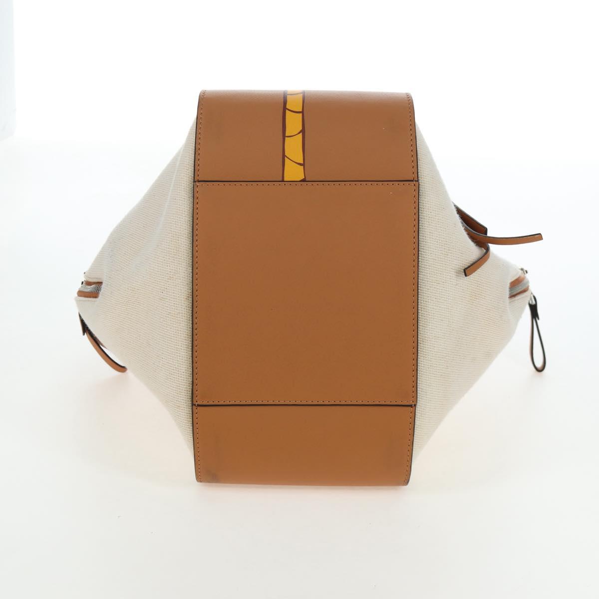 LOEWE Hammock Small Hand Bag Canvas Leather 2way Beige Silver Auth 198601M