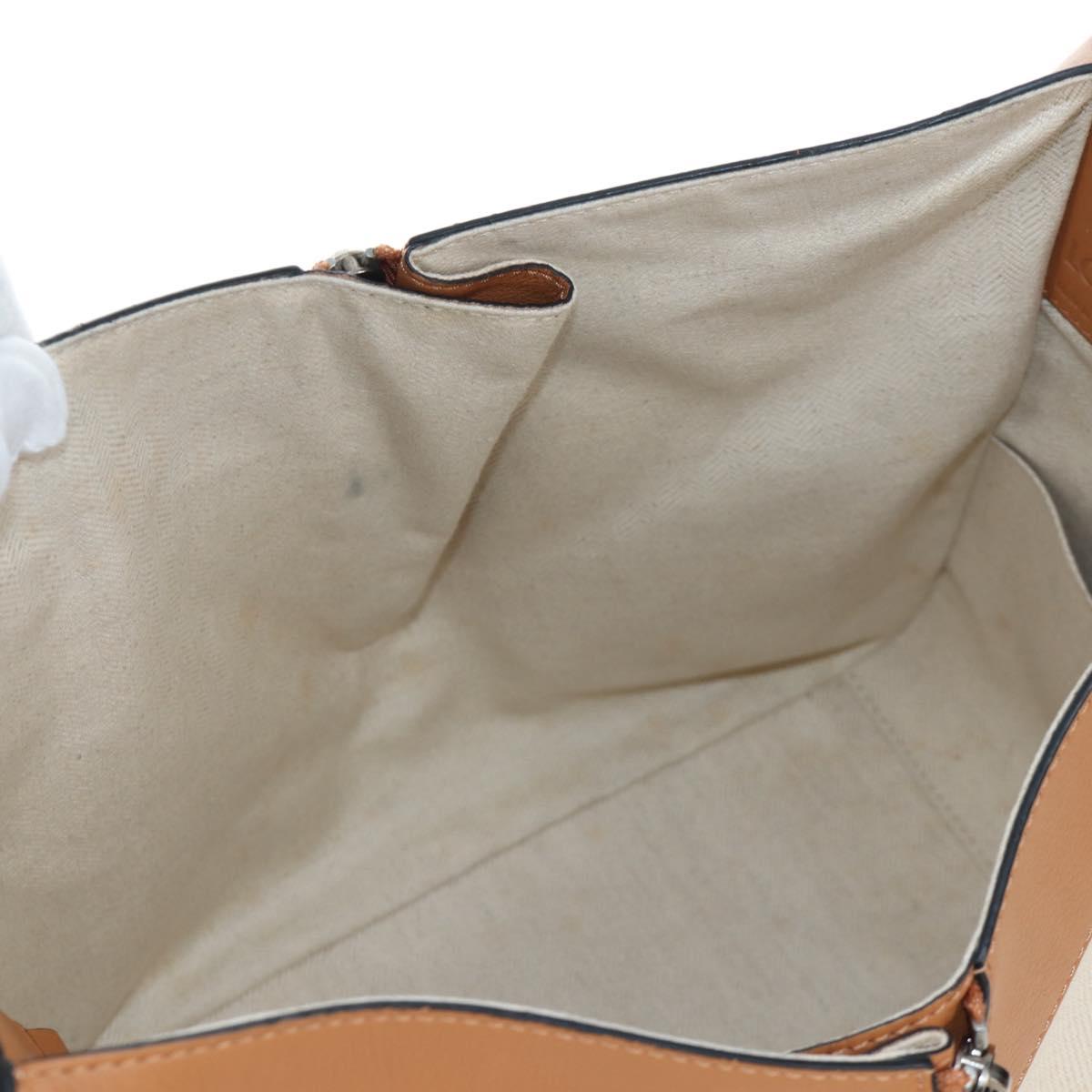 LOEWE Hammock Small Hand Bag Canvas Leather 2way Beige Silver Auth 198601M