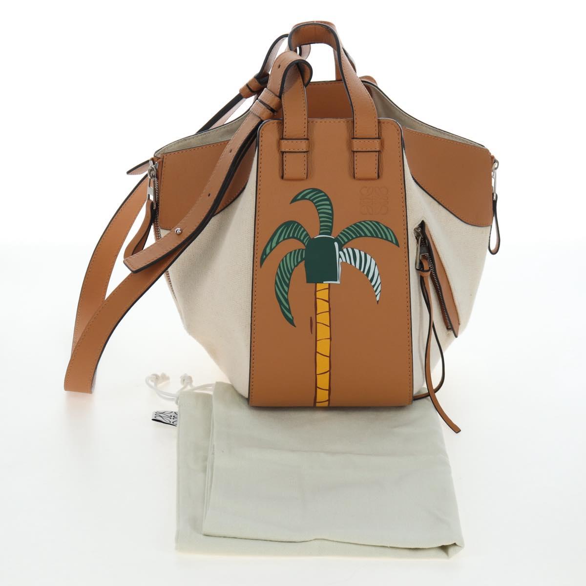 LOEWE Hammock Small Hand Bag Canvas Leather 2way Beige Silver Auth 198601M
