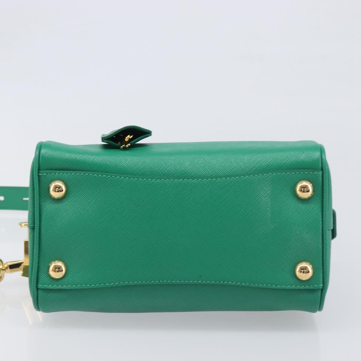 PRADA Hand Bag Safiano Leather 2way Green Gold Auth 198602SAV