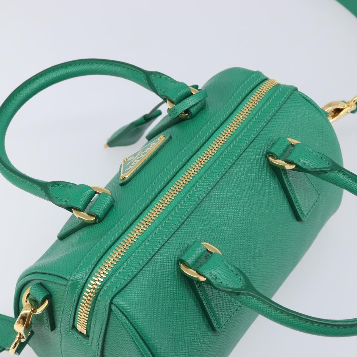 PRADA Hand Bag Safiano Leather 2way Green Gold Auth 198602SAV