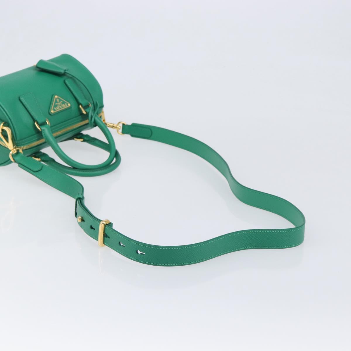 PRADA Hand Bag Safiano Leather 2way Green Gold Auth 198602SAV