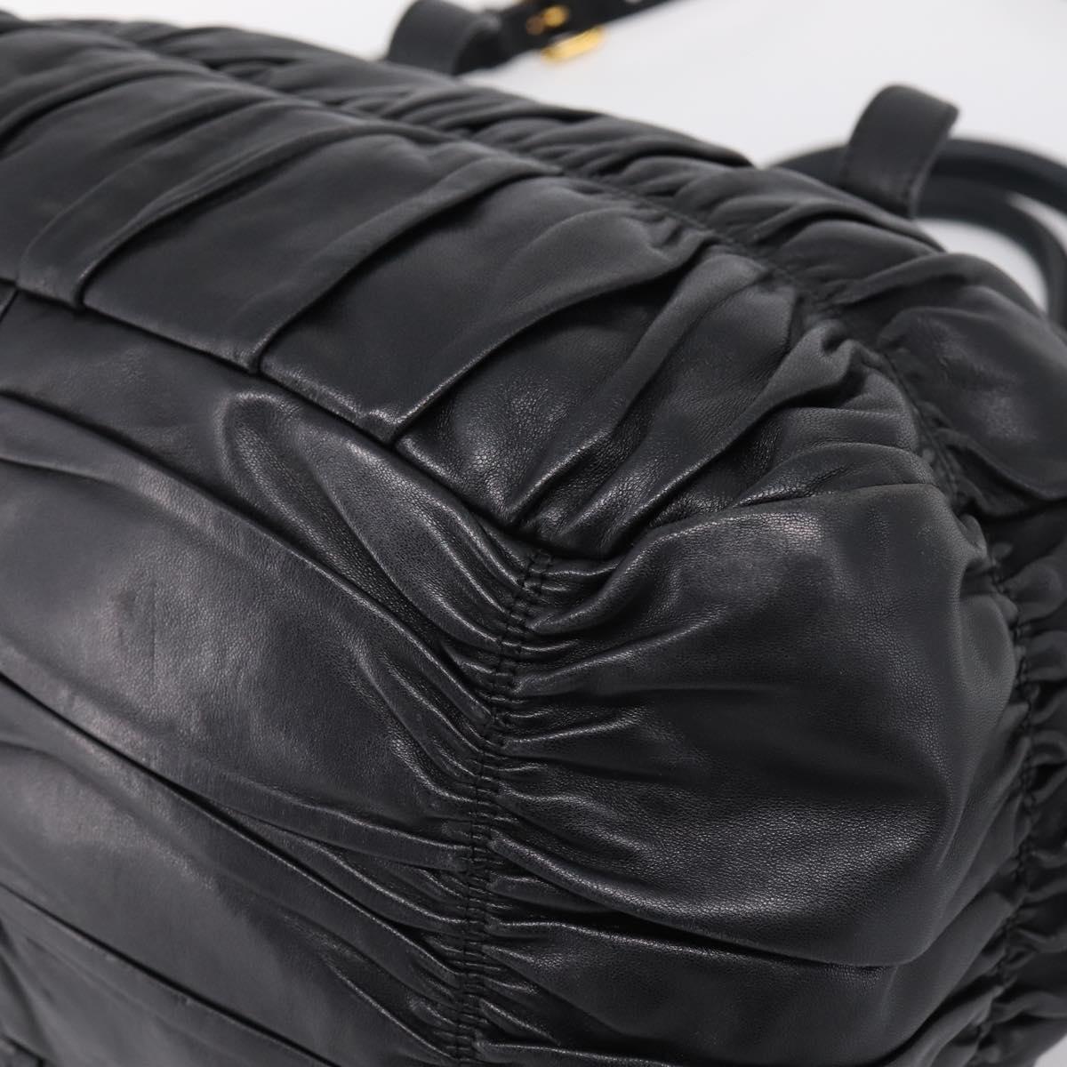 PRADA Nappa Goful Hand Bag Leather 2way Black Gold BN1407 Auth 198604A