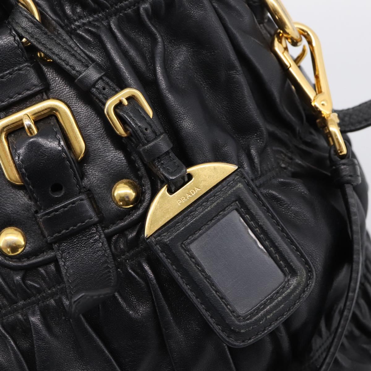 PRADA Nappa Goful Hand Bag Leather 2way Black Gold BN1407 Auth 198604A