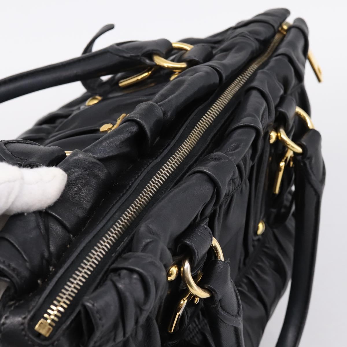 PRADA Nappa Goful Hand Bag Leather 2way Black Gold BN1407 Auth 198604A