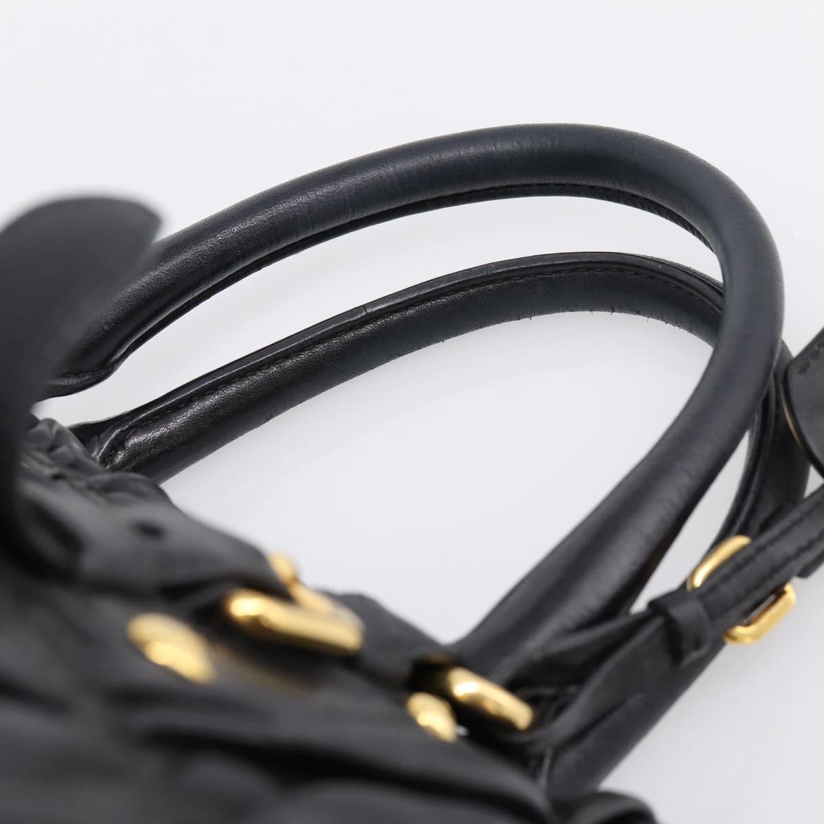 PRADA Nappa Goful Hand Bag Leather 2way Black Gold BN1407 Auth 198604A
