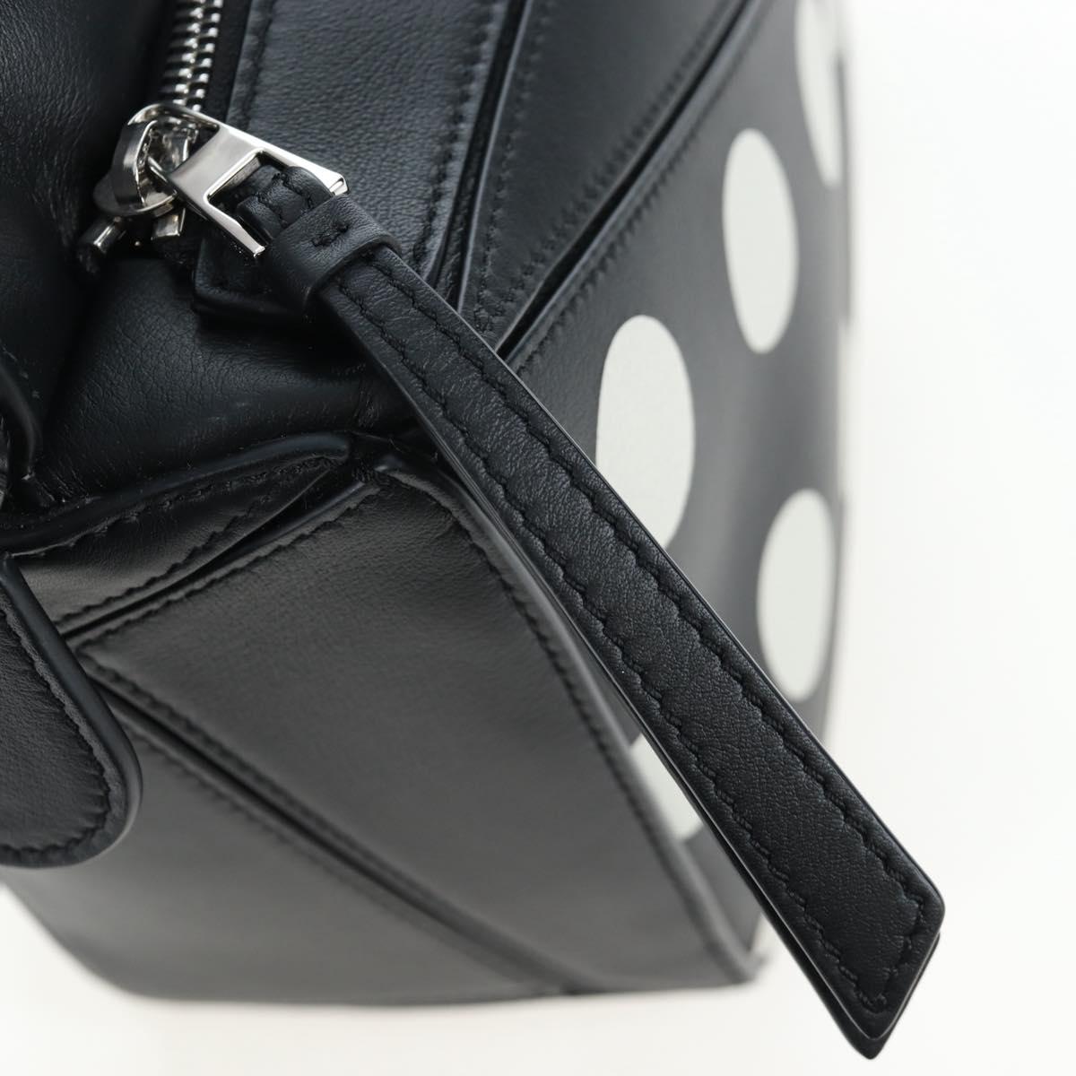 LOEWE Puzzle 10 Puzzle Bag Small Leather 2way Black Silver Auth 198606SM