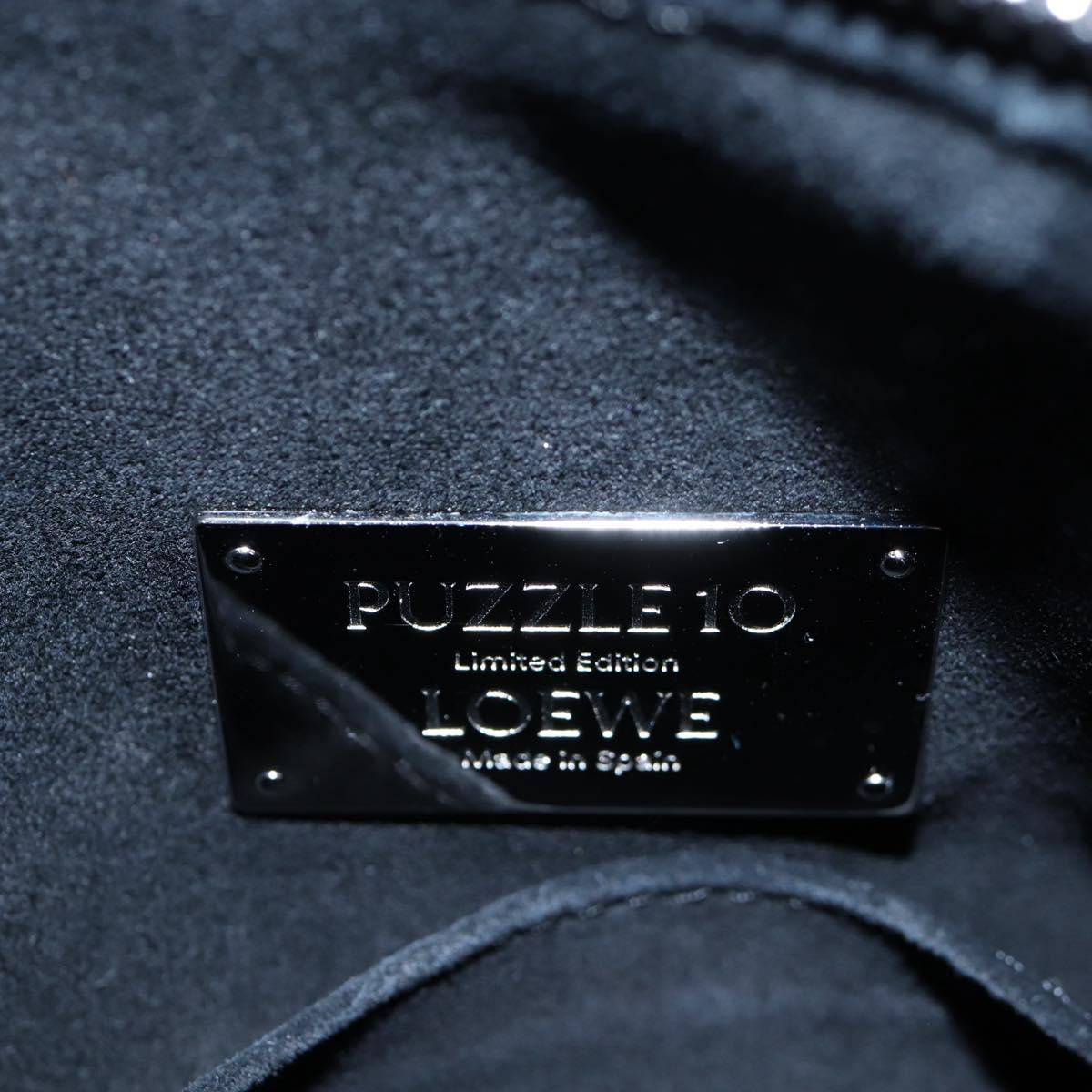 LOEWE Puzzle 10 Puzzle Bag Small Leather 2way Black Silver Auth 198606SM