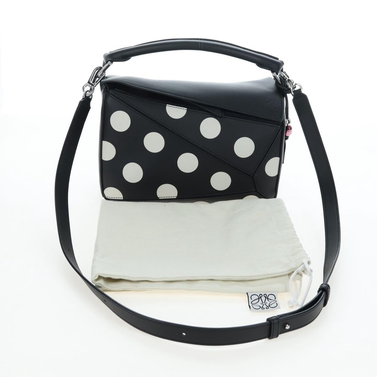 LOEWE Puzzle 10 Puzzle Bag Small Leather 2way Black Silver Auth 198606SM