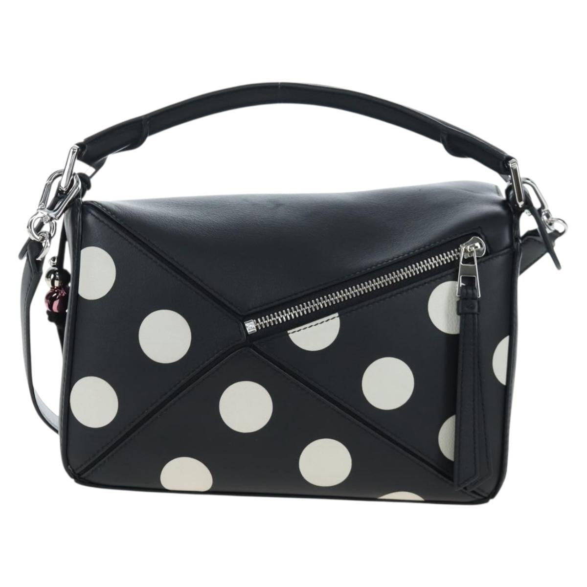 LOEWE Puzzle 10 Puzzle Bag Small Leather 2way Black Silver Auth 198606SM