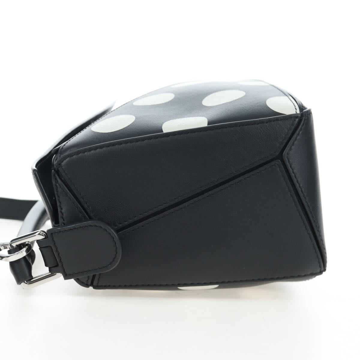 LOEWE Puzzle 10 Puzzle Bag Small Leather 2way Black Silver Auth 198606SM