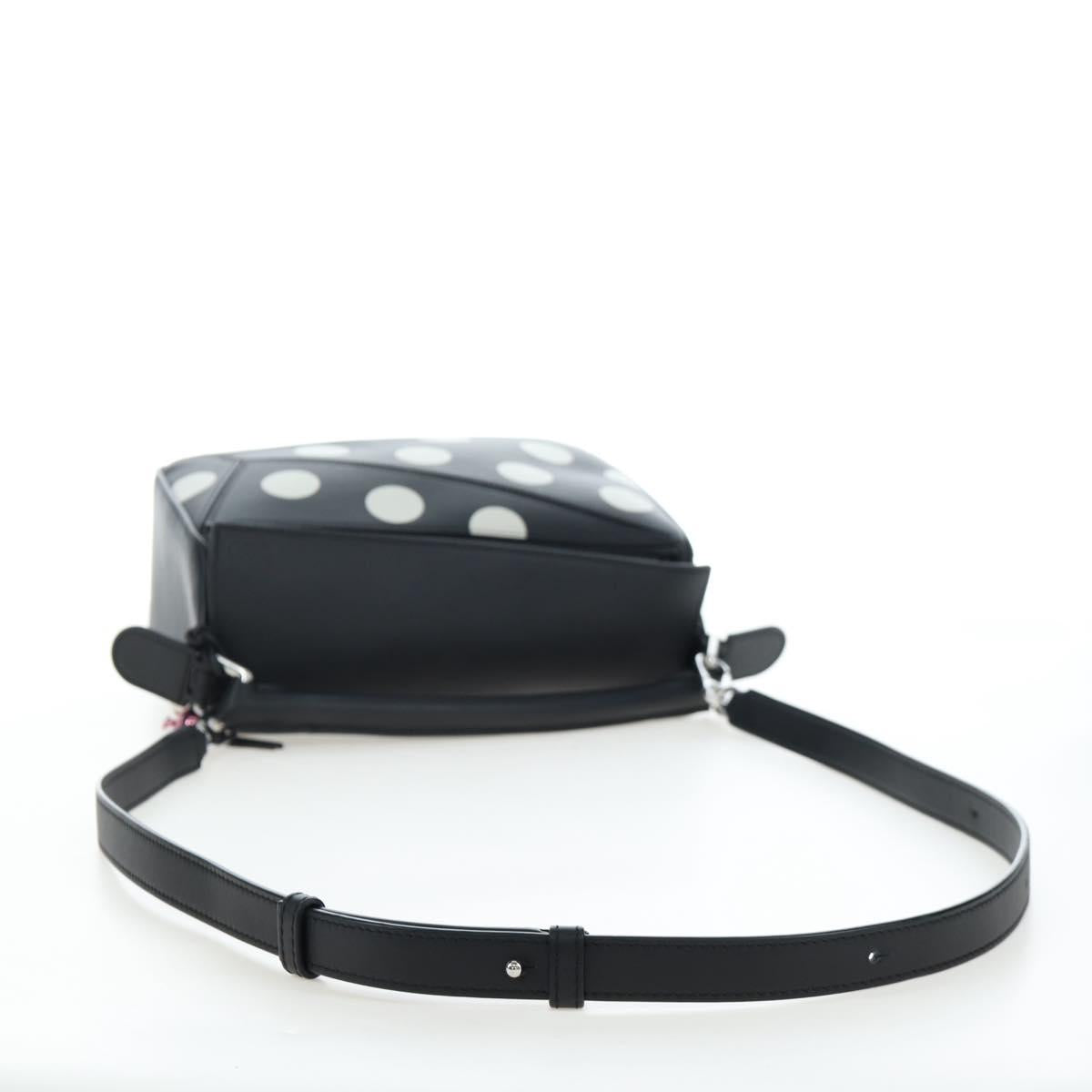 LOEWE Puzzle 10 Puzzle Bag Small Leather 2way Black Silver Auth 198606SM