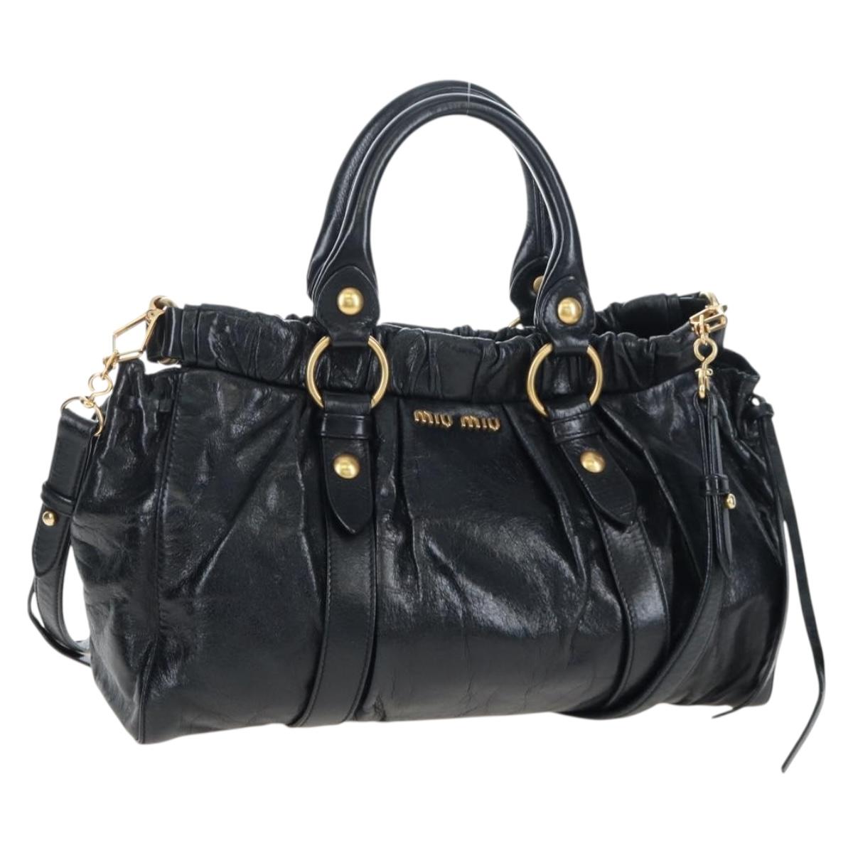 Miu Miu Vitterodino Hand Bag Leather 2way Black Gold Auth 198607V