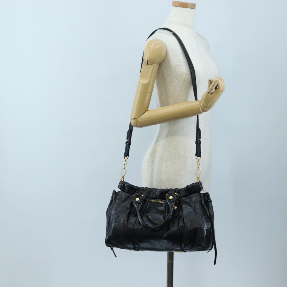 Miu Miu Vitterodino Hand Bag Leather 2way Black Gold Auth 198607V