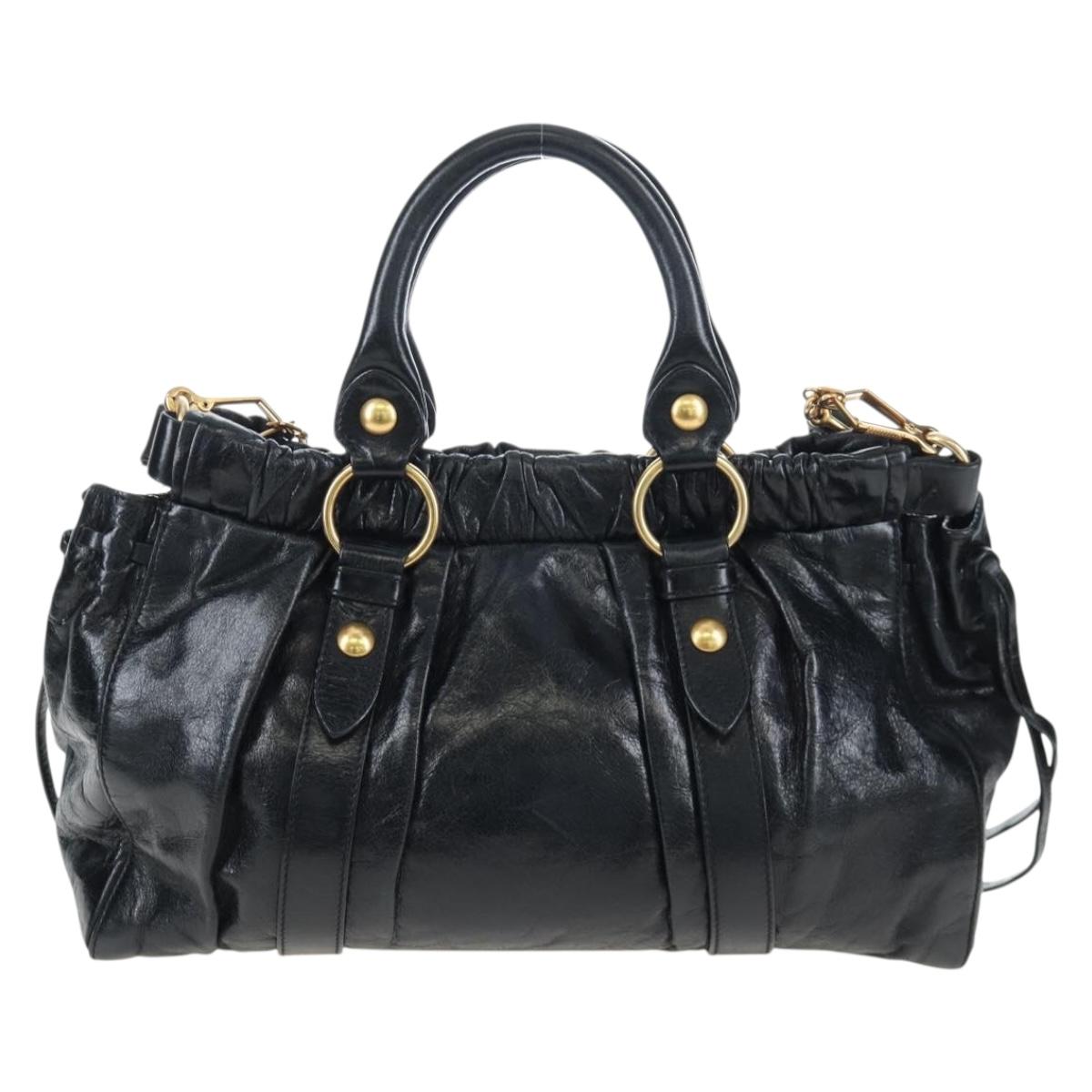 Miu Miu Vitterodino Hand Bag Leather 2way Black Gold Auth 198607V