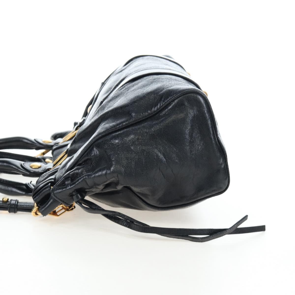 Miu Miu Vitterodino Hand Bag Leather 2way Black Gold Auth 198607V