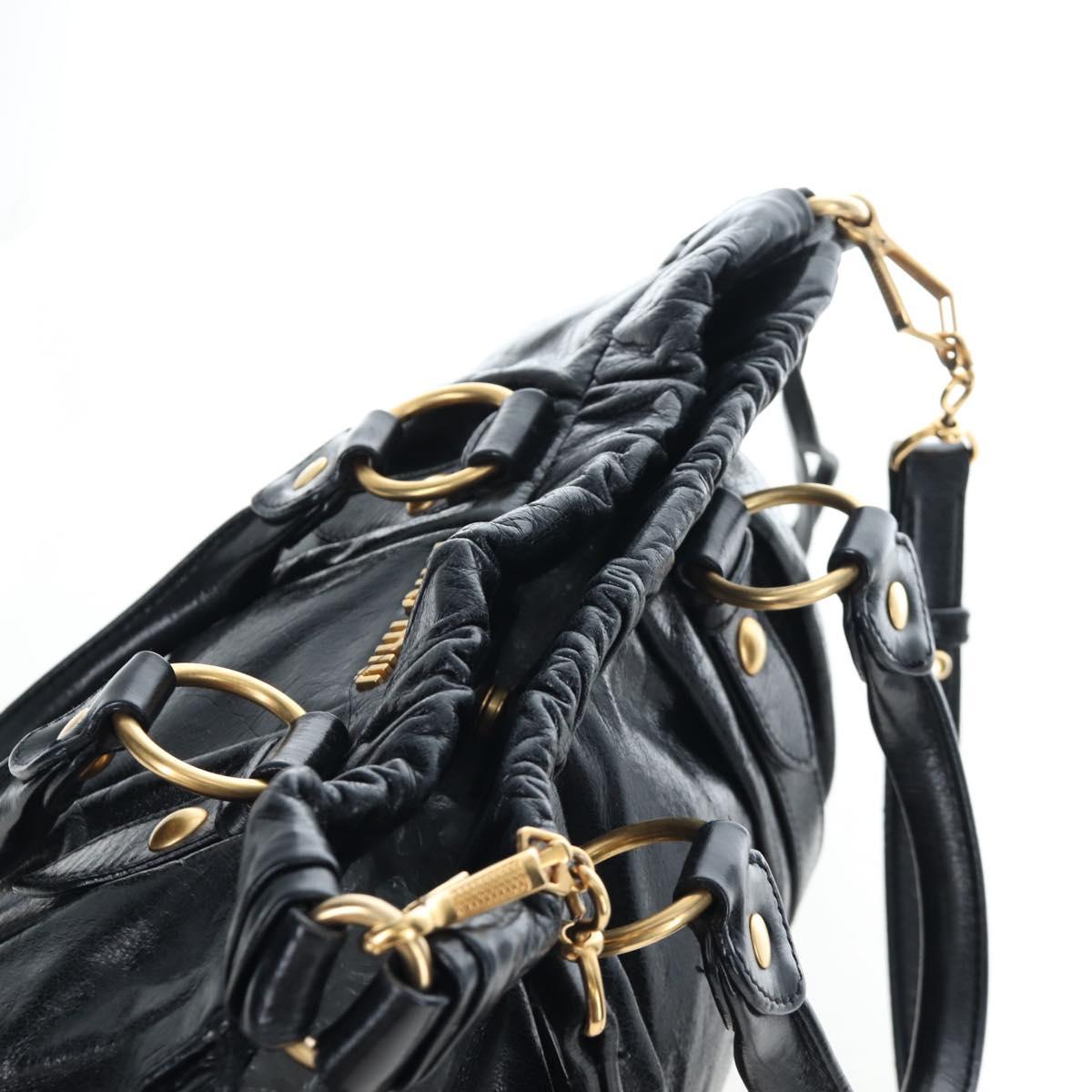 Miu Miu Vitterodino Hand Bag Leather 2way Black Gold Auth 198607V