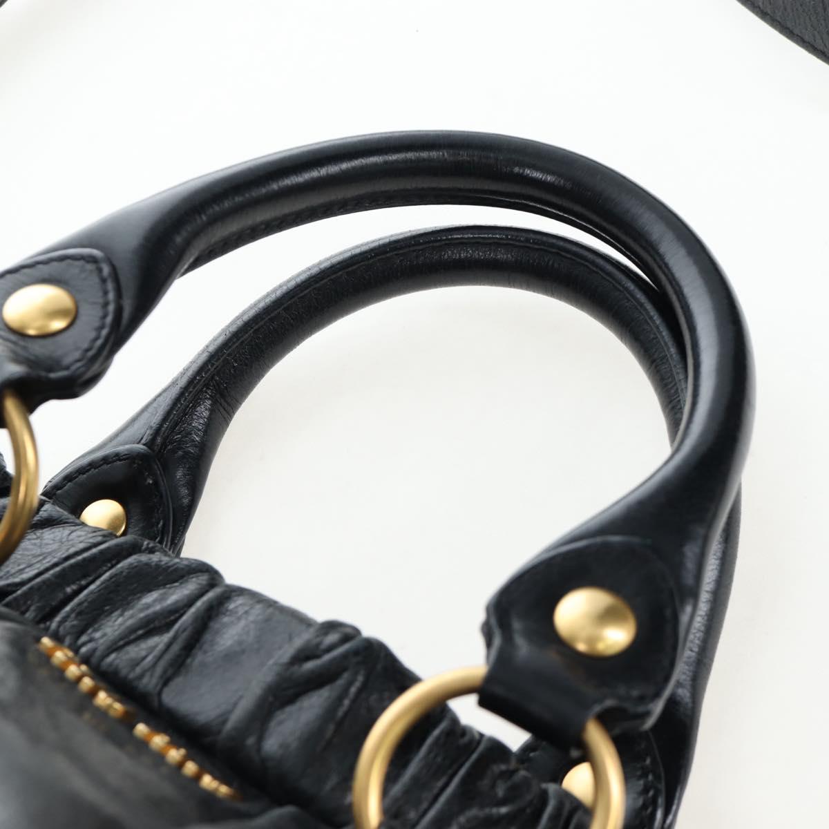 Miu Miu Vitterodino Hand Bag Leather 2way Black Gold Auth 198607V