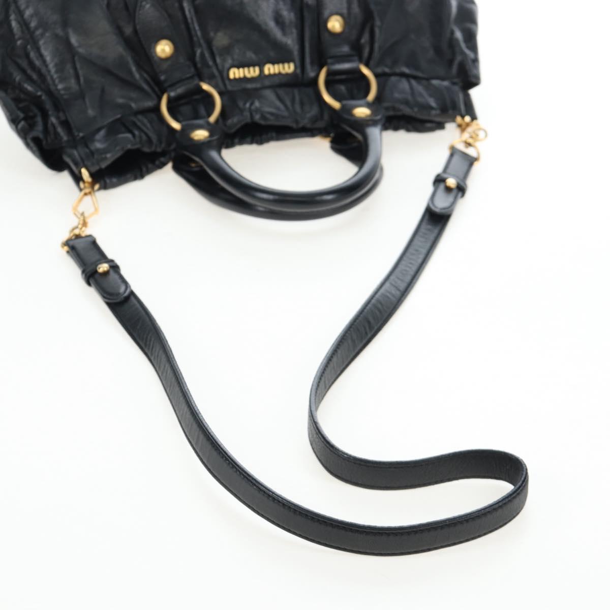 Miu Miu Vitterodino Hand Bag Leather 2way Black Gold Auth 198607V
