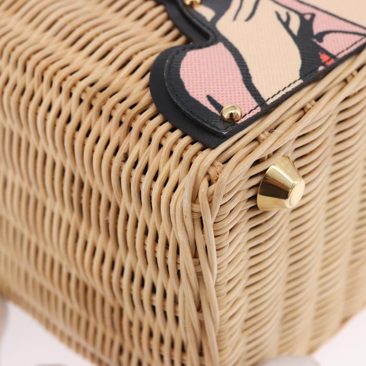 PRADA Wicker Canapa Hand Bag Rattan 2way Beige Gold 1BG835 Auth 198609SAM