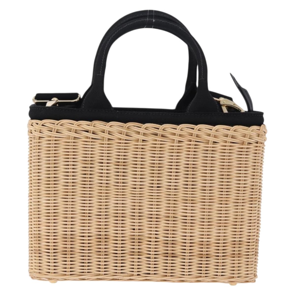 PRADA Wicker Canapa Hand Bag Rattan 2way Beige Gold 1BG835 Auth 198609SAM