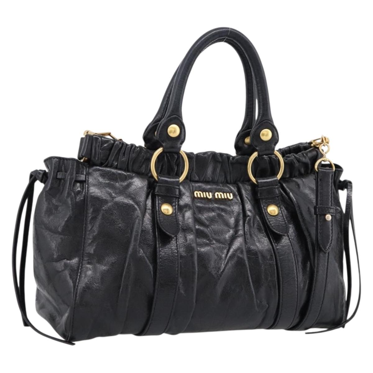 Miu Miu Hand Bag Leather 2way Black Gold Auth 198610M