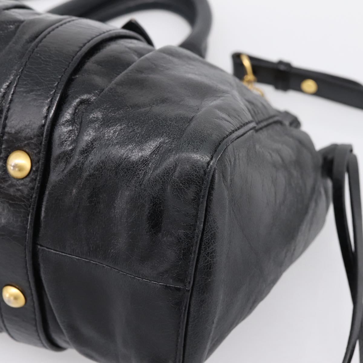 Miu Miu Hand Bag Leather 2way Black Gold Auth 198610M