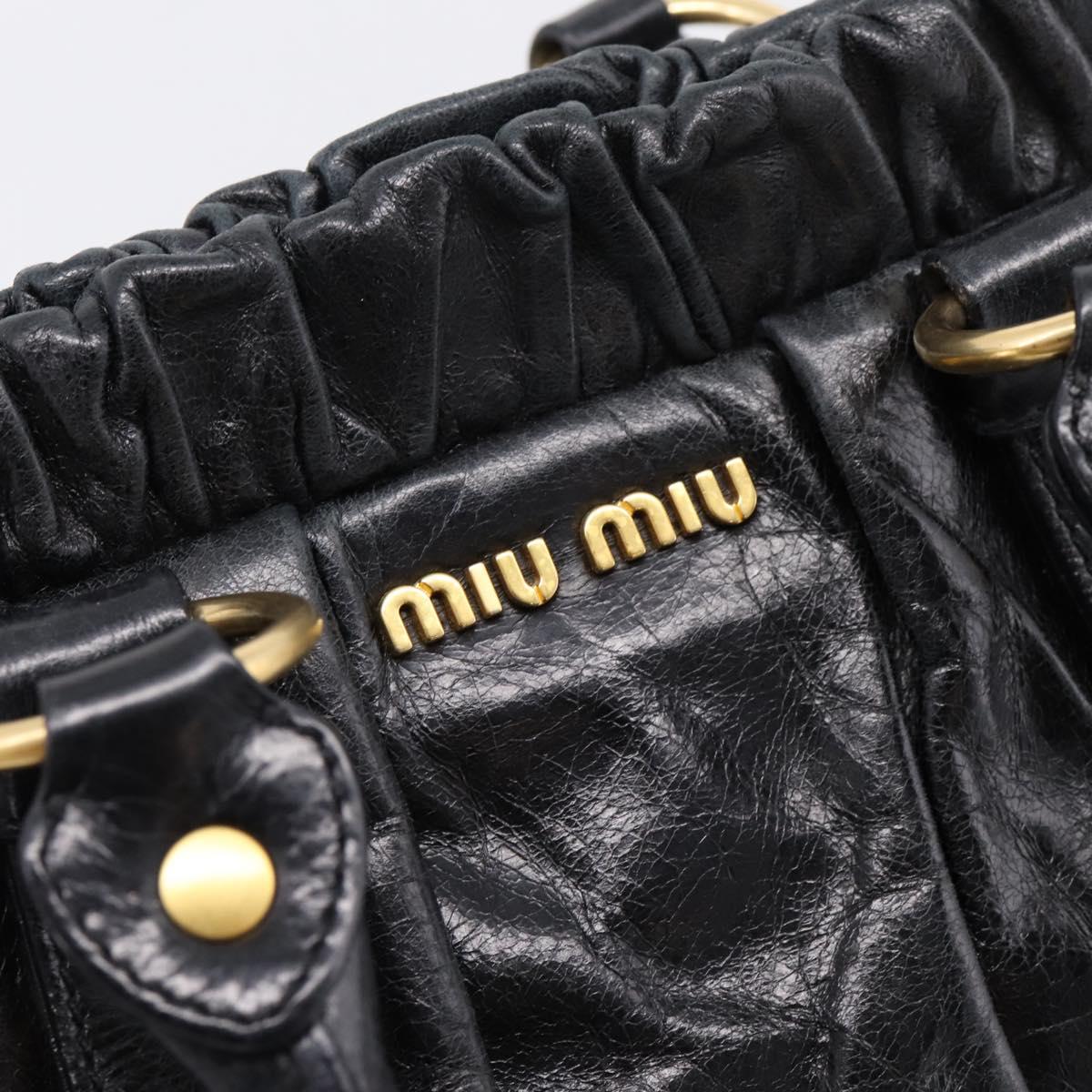 Miu Miu Hand Bag Leather 2way Black Gold Auth 198610M