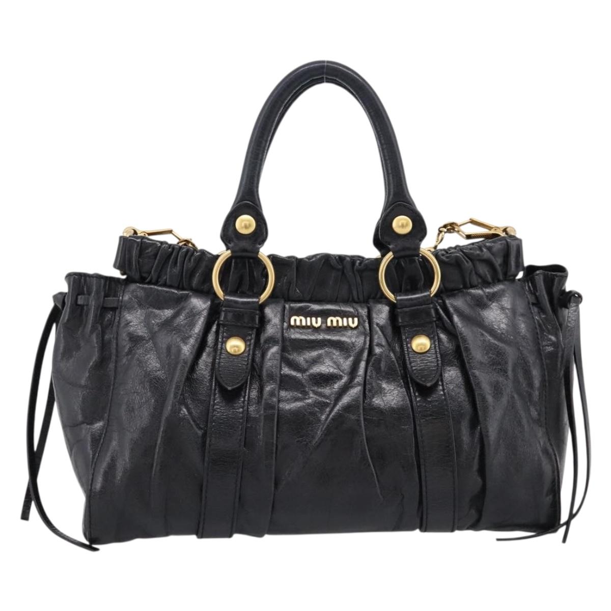 Miu Miu Hand Bag Leather 2way Black Gold Auth 198610M