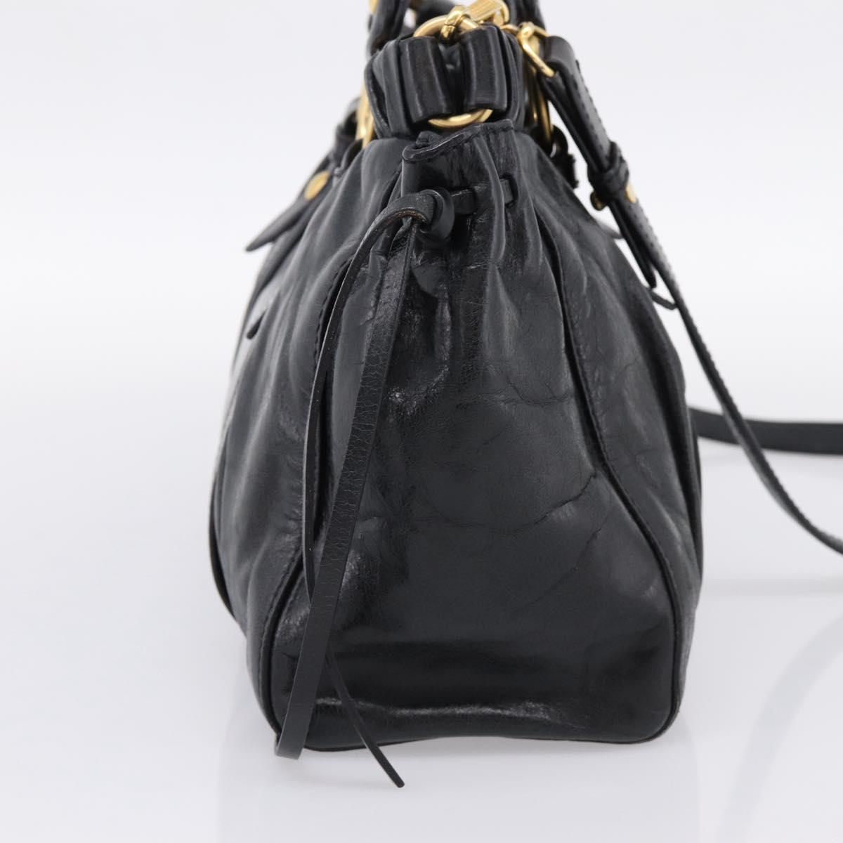 Miu Miu Hand Bag Leather 2way Black Gold Auth 198610M