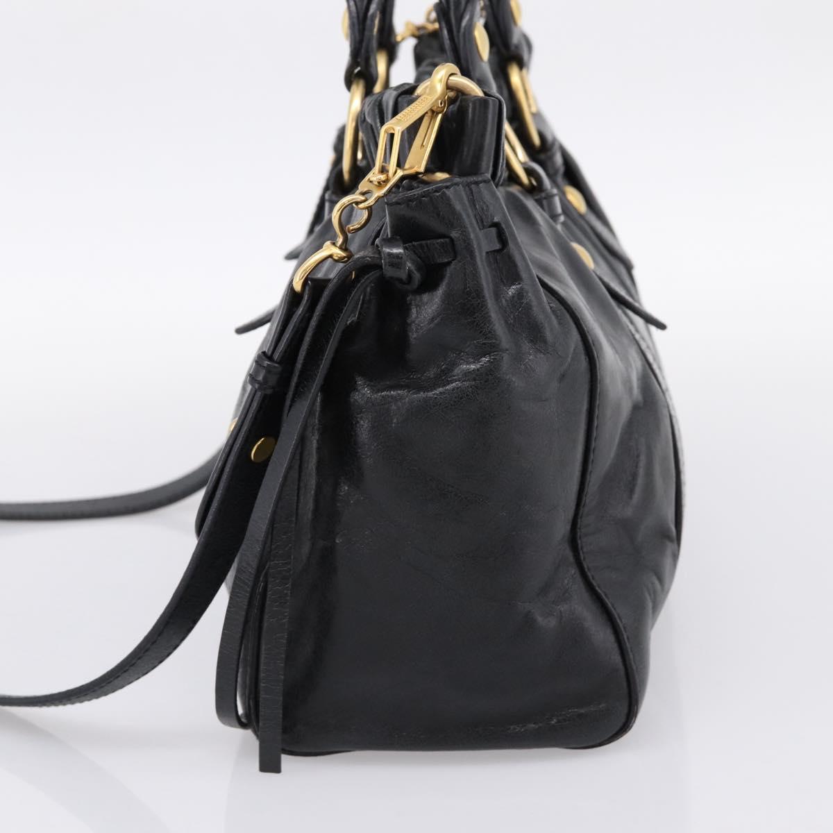 Miu Miu Hand Bag Leather 2way Black Gold Auth 198610M