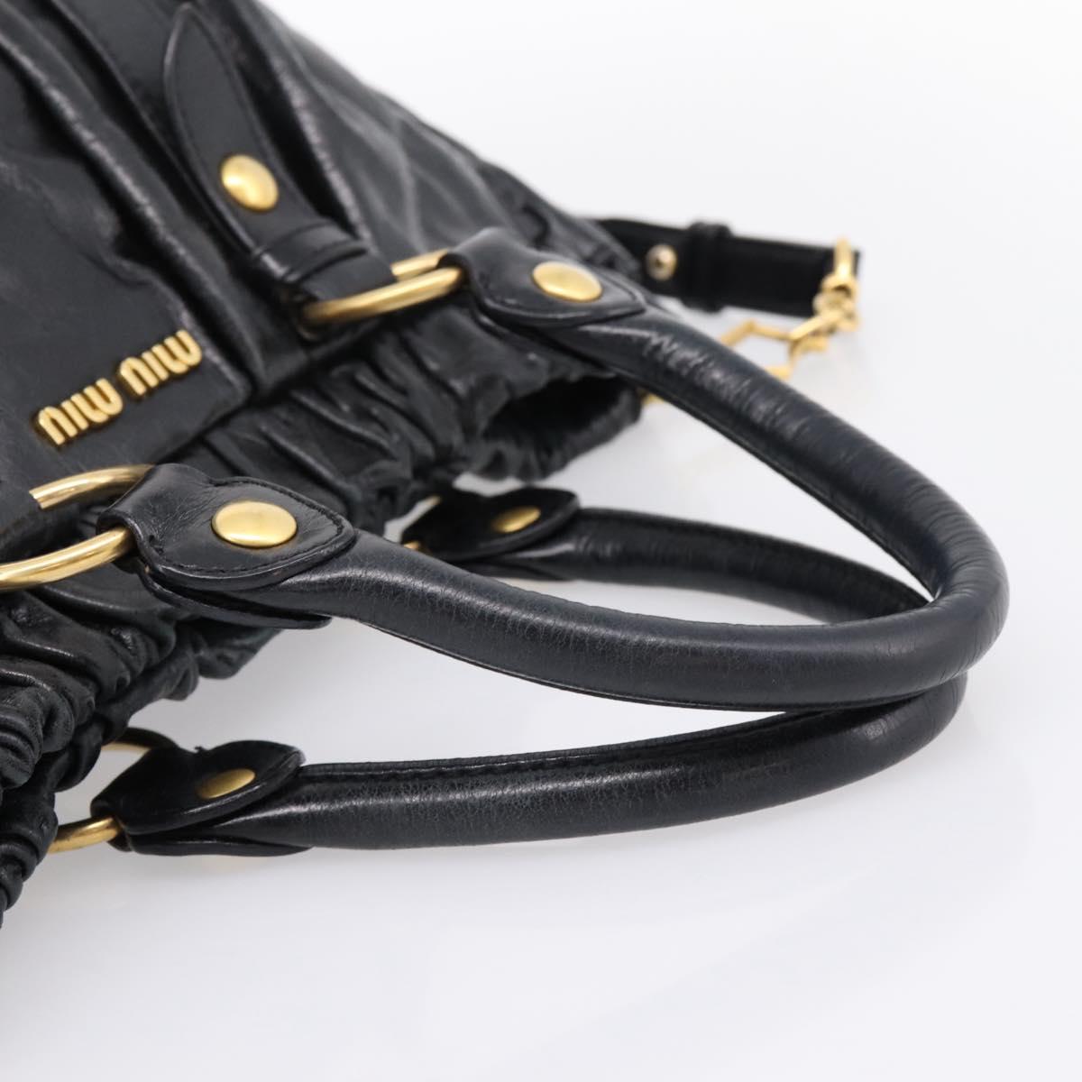 Miu Miu Hand Bag Leather 2way Black Gold Auth 198610M