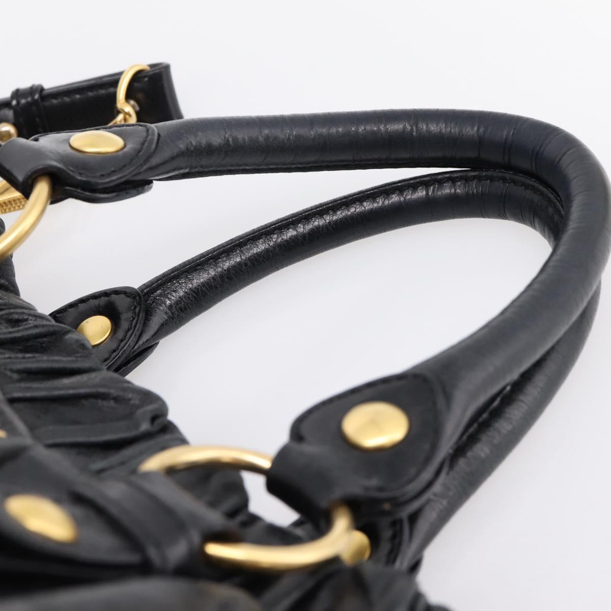 Miu Miu Hand Bag Leather 2way Black Gold Auth 198610M