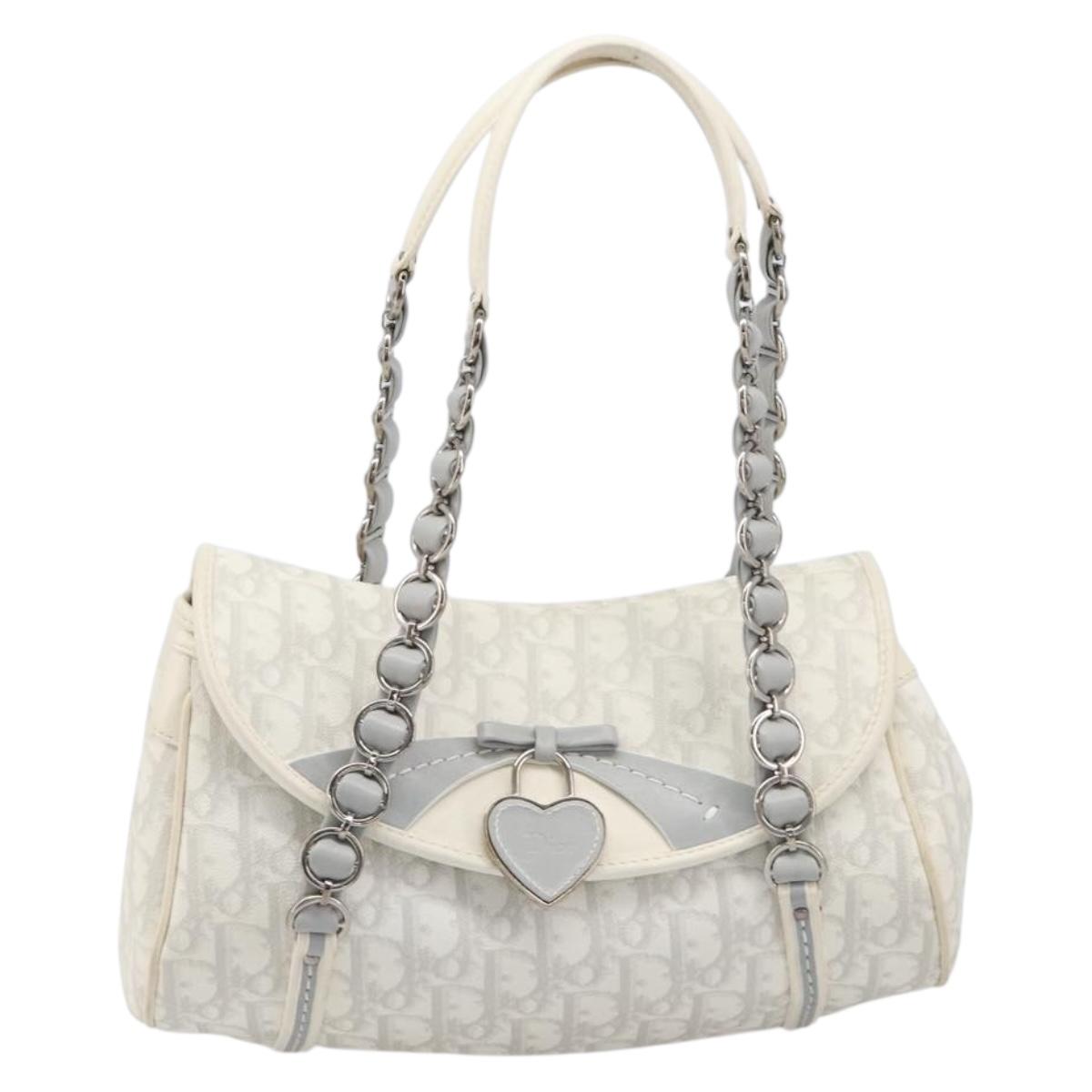 Christian Dior Trotter Canvas Romantic Bag PVC White Silver Auth 198611V