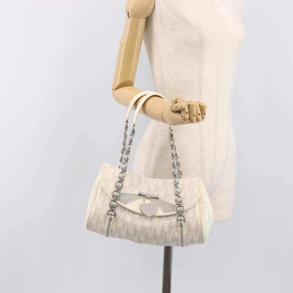 Christian Dior Trotter Canvas Romantic Bag PVC White Silver Auth 198611V