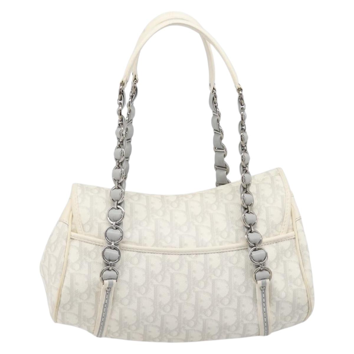 Christian Dior Trotter Canvas Romantic Bag PVC White Silver Auth 198611V
