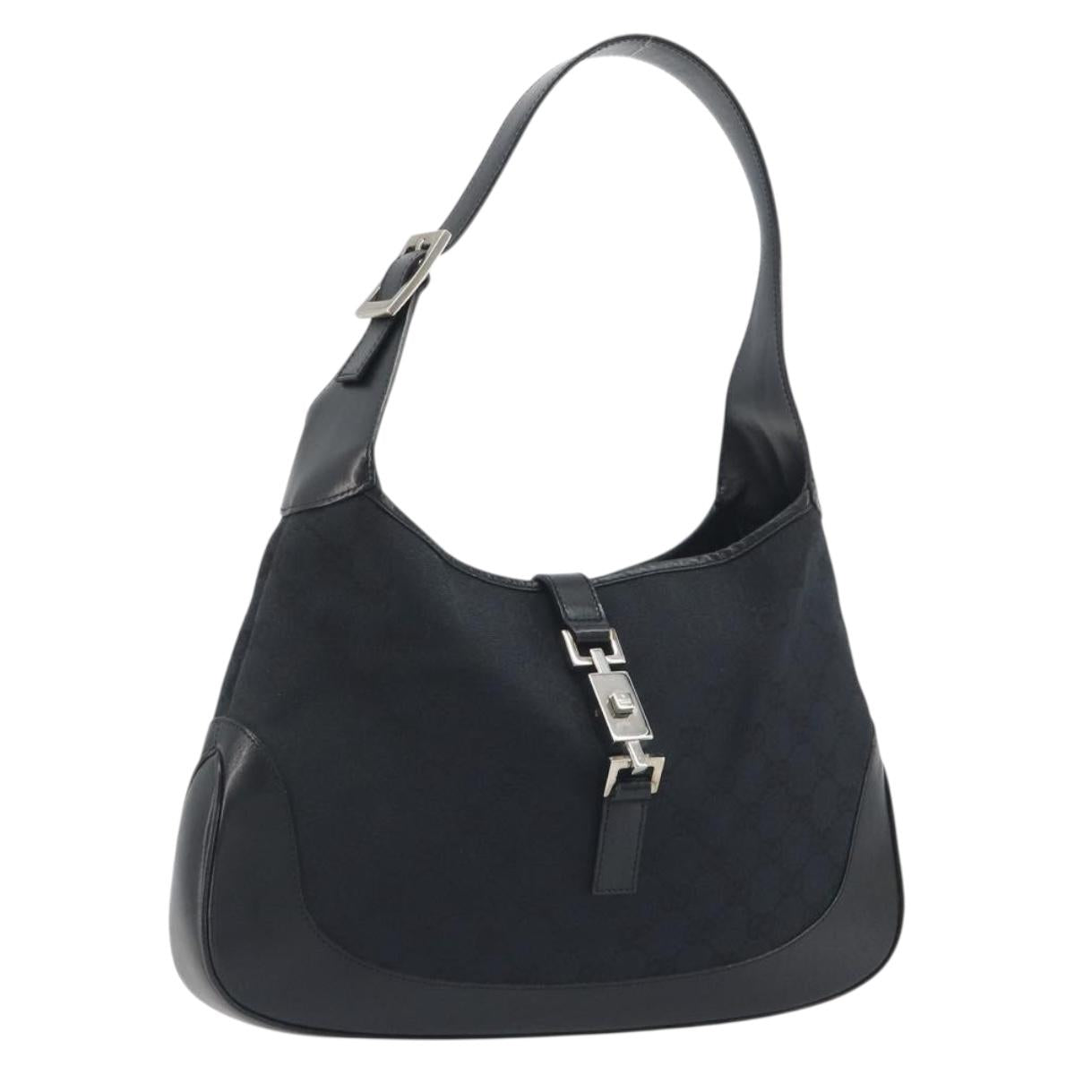 GUCCI GG Canvas Jackie Shoulder Bag Black Silver 001 3306 Auth 198620V