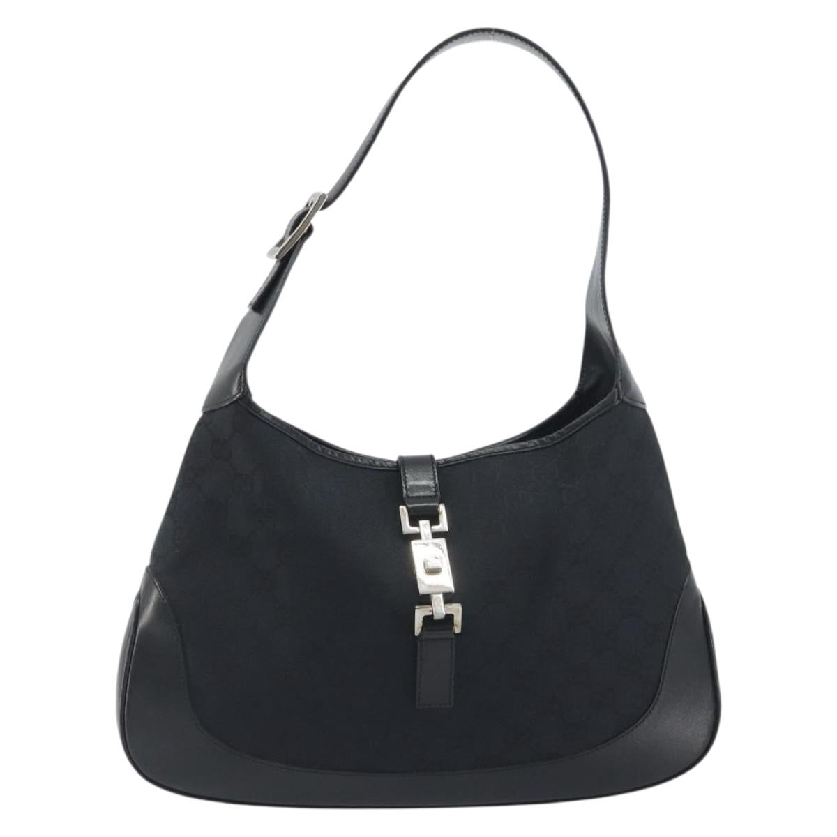 GUCCI GG Canvas Jackie Shoulder Bag Black Silver 001 3306 Auth 198620V