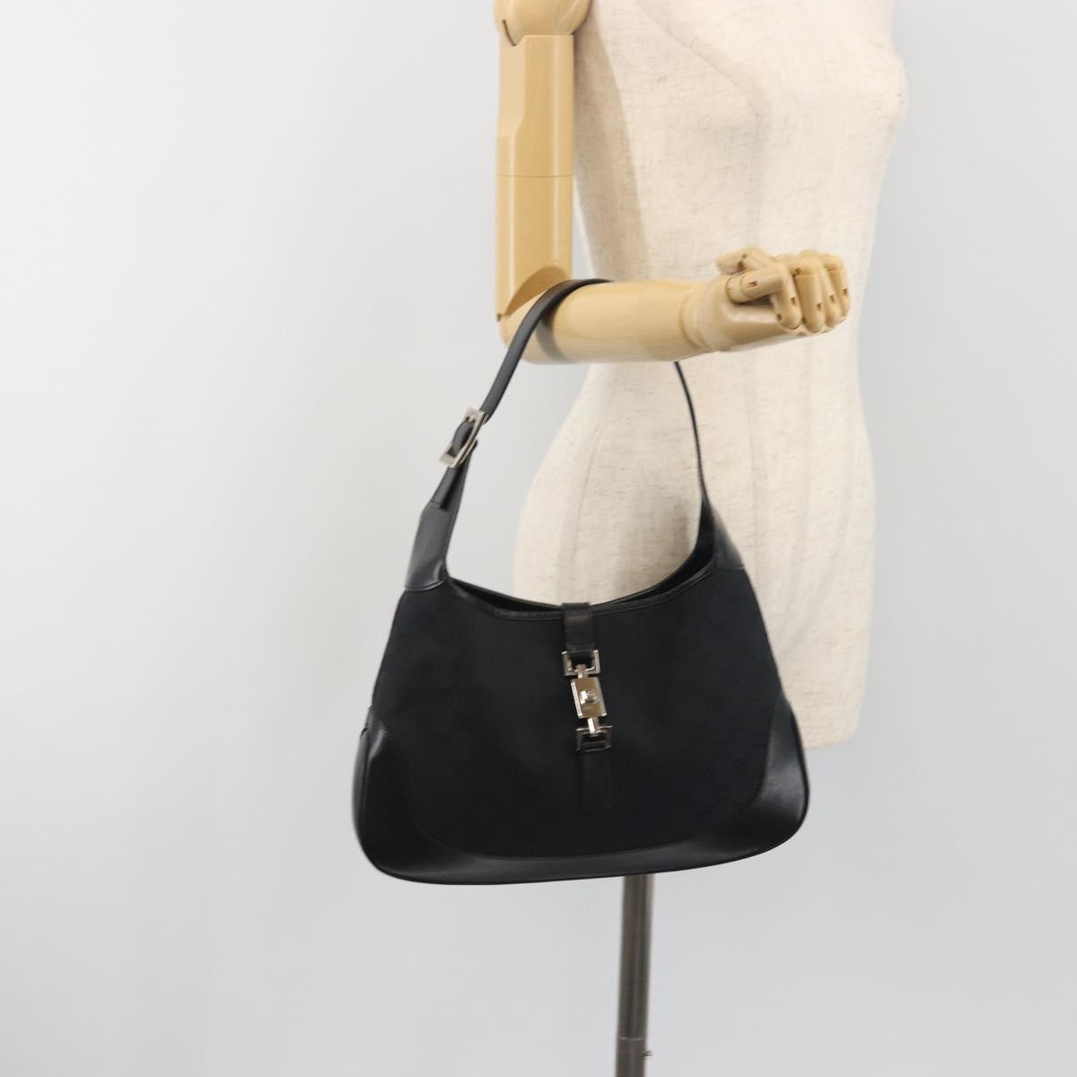 GUCCI GG Canvas Jackie Shoulder Bag Black Silver 001 3306 Auth 198620V
