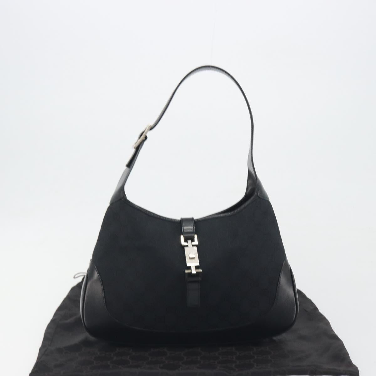 GUCCI GG Canvas Jackie Shoulder Bag Black Silver 001 3306 Auth 198620V