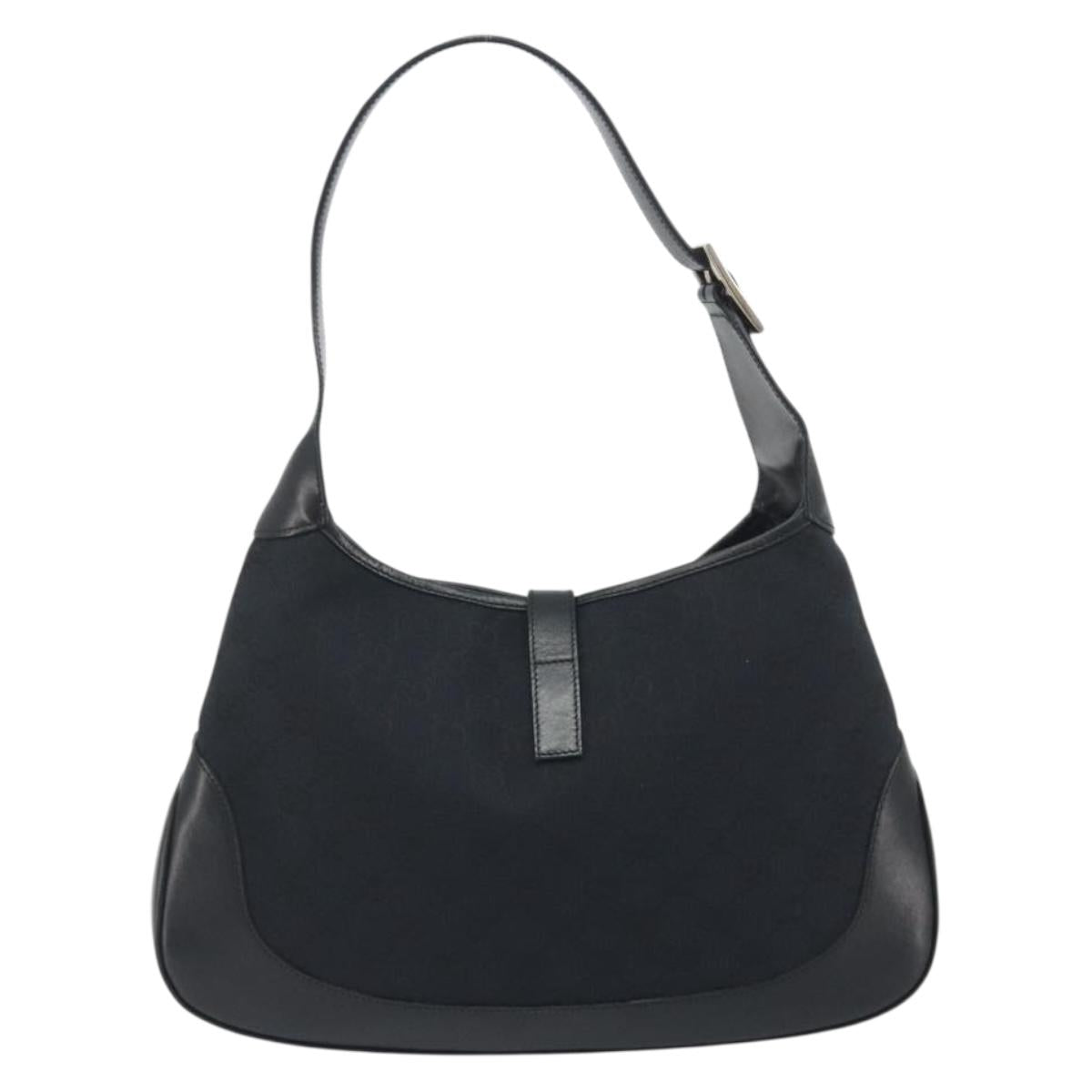GUCCI GG Canvas Jackie Shoulder Bag Black Silver 001 3306 Auth 198620V