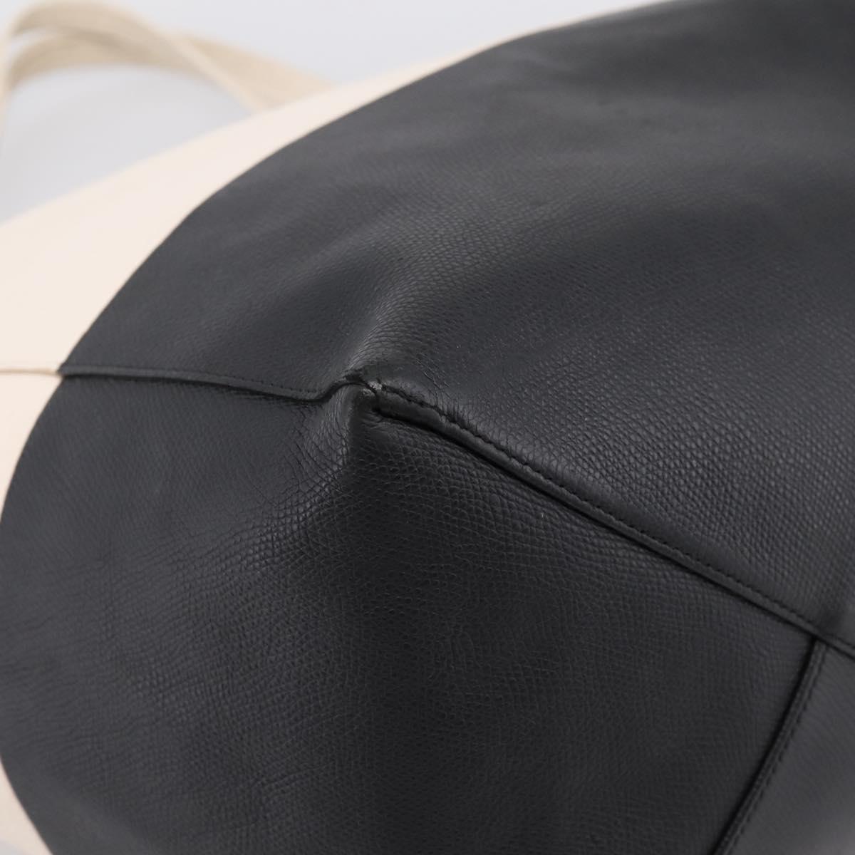 CELINE Horizontal Cabas Large Tote Bag Leather White Black Auth 198621A